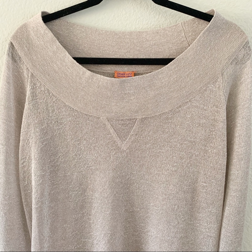 Chan Luu Scoop Neck Taupe w Silver Sweater S